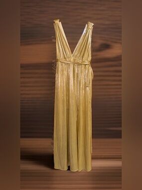 sincerely jules gold dress Sincerely Jules Satin Wrap Dress Small Champagne One Shoulder Silky  Asymmetric